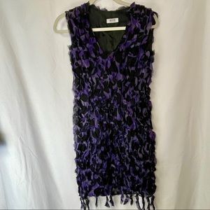 MOSCHINO Purple Black Raw Edge Silk Ruffle Dress